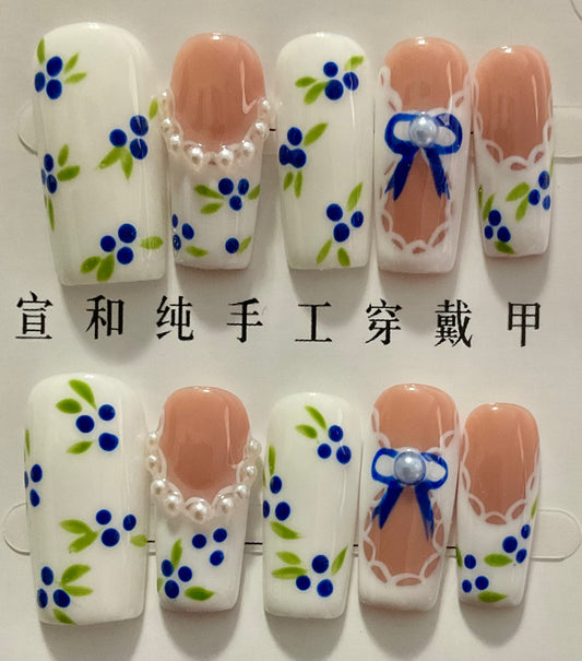 Elegant Blue Blossom Press On Nails
