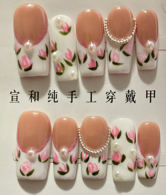 Pink Roses Press On Nails