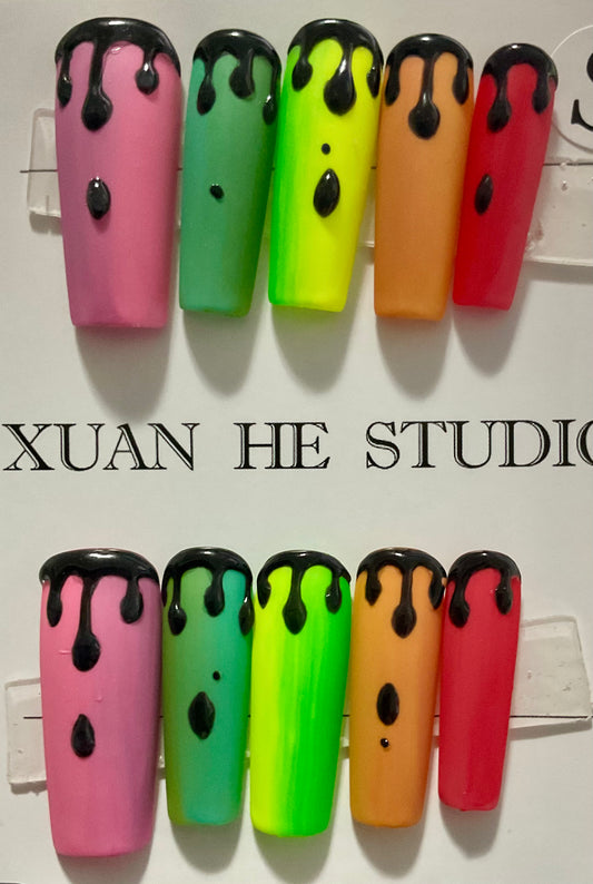 Rainbow Drip Press On Nails