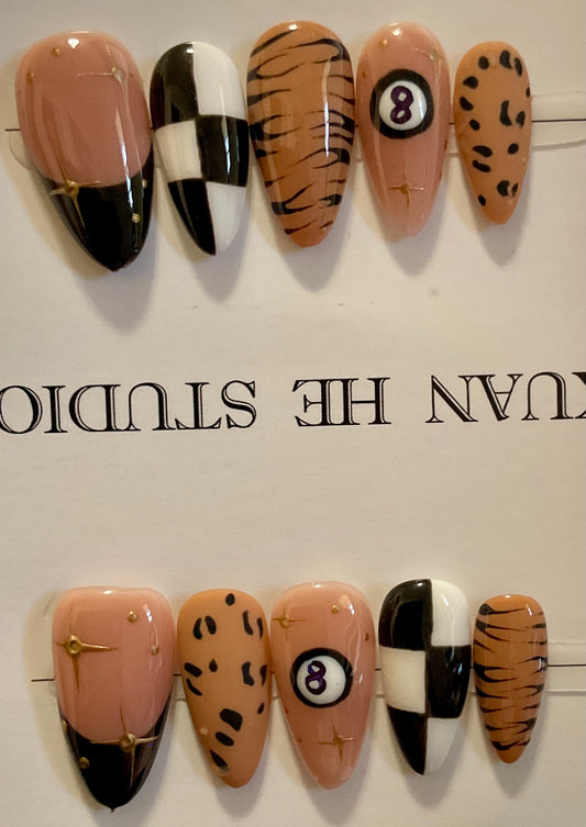 Neutral Safari 8-Ball Press On Nails