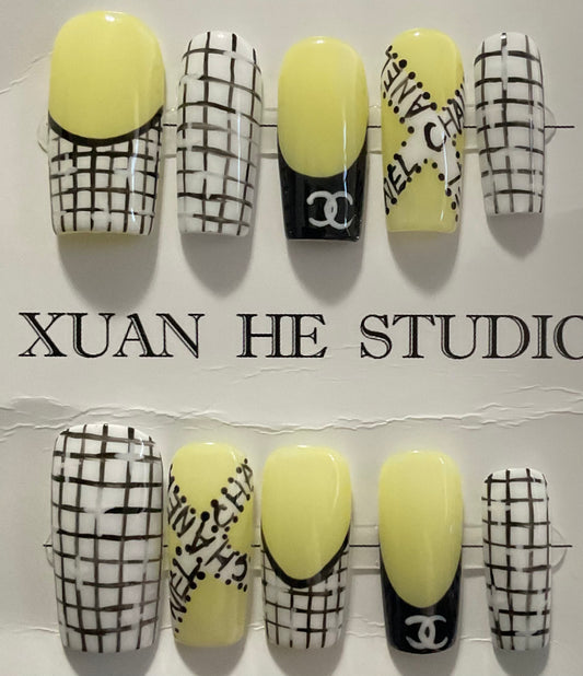 Green French Tip Chanel Press On Nails