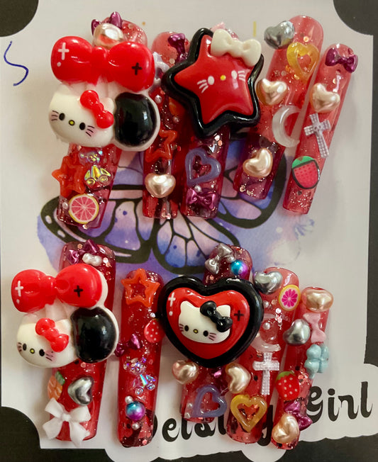 Playful Hello Kitty Red Press On Nails