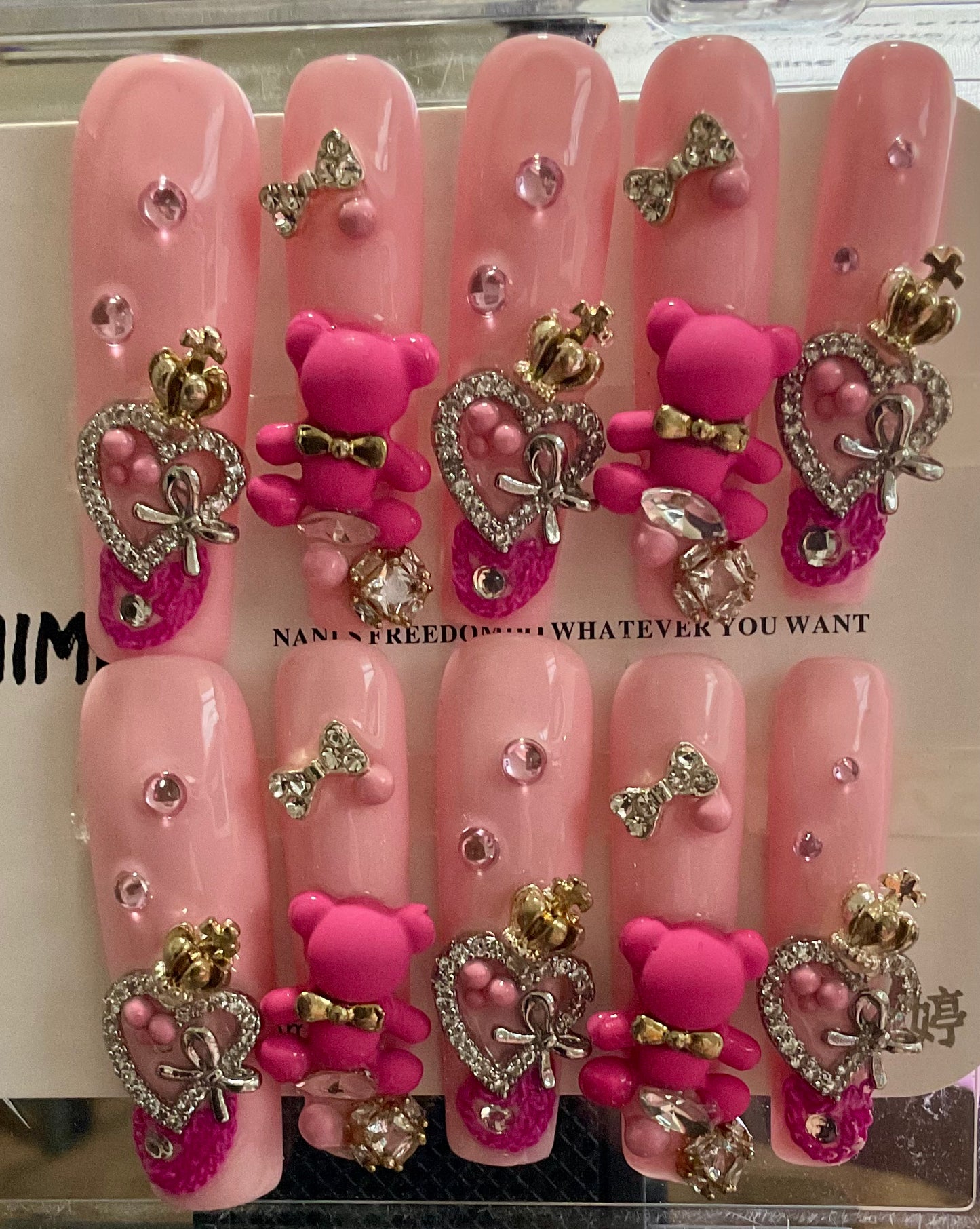 Pink Teddy Press On Nails