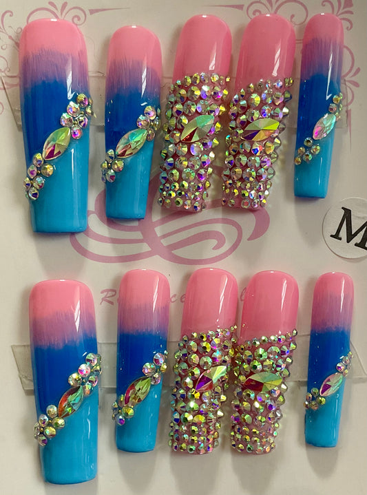Pink To Blue Gradient Press On Nails