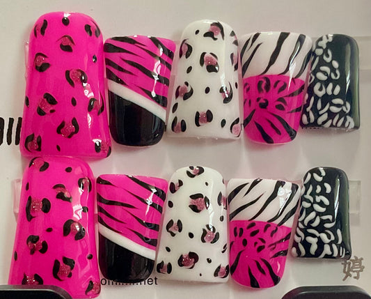 Pink Jungle Animal Print Press On Nails