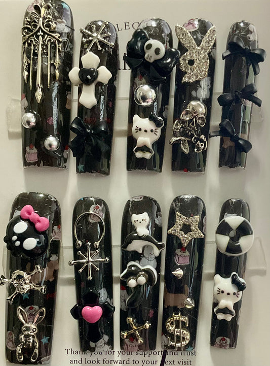 Punk Cat & Bow Press On Nails