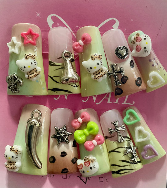 Green Hello Kitty Press On Nails