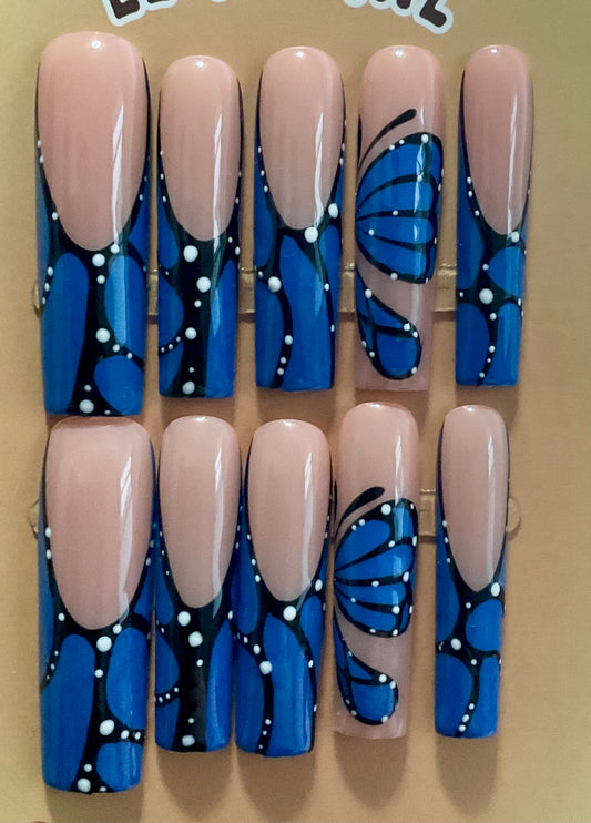 Blue Butterfly Wings Press On Nails