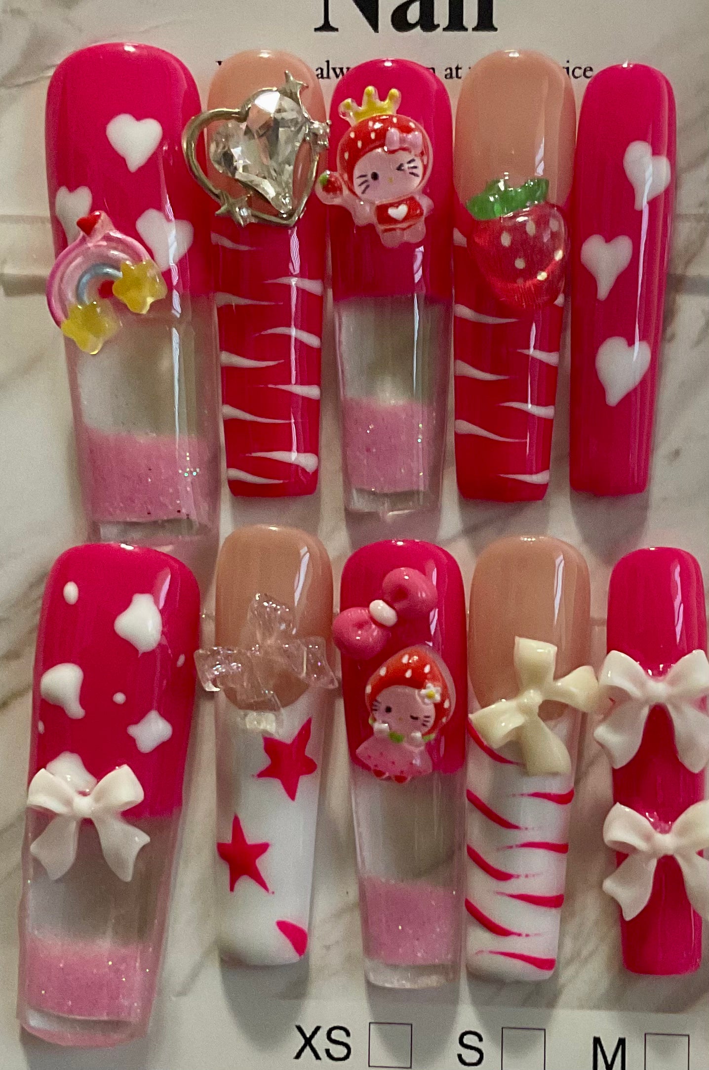 Cute Pink Heart & Bow Press On Nails