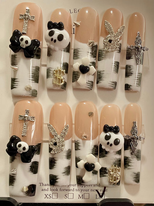 Crystal Cross & Skull Press On Nails