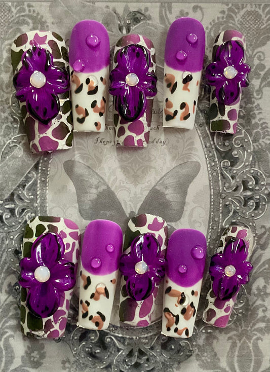 Purple Bloom Leopard Press On Nails