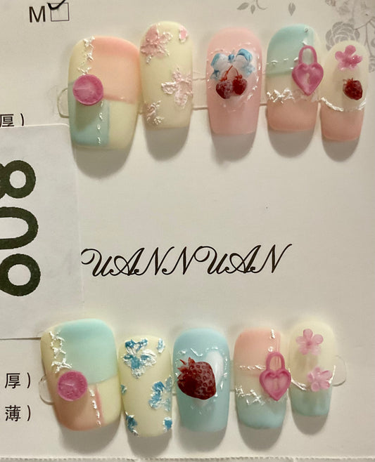 Sweet Pastel Patchwork Press On Nails