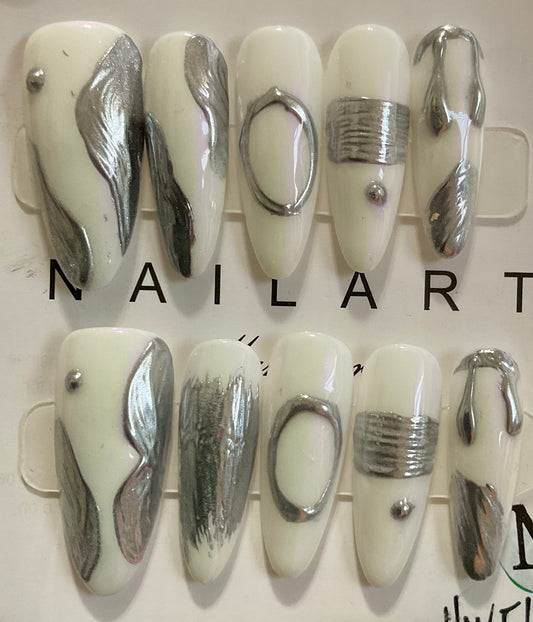 Sliver Sculpted Press On Nails