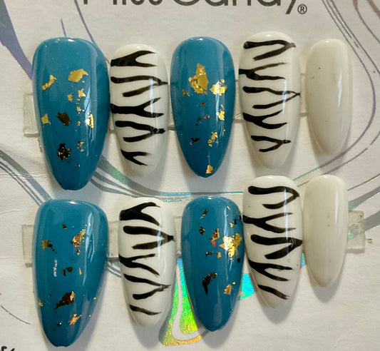 Bold Zebra & Metallic Press On Nails