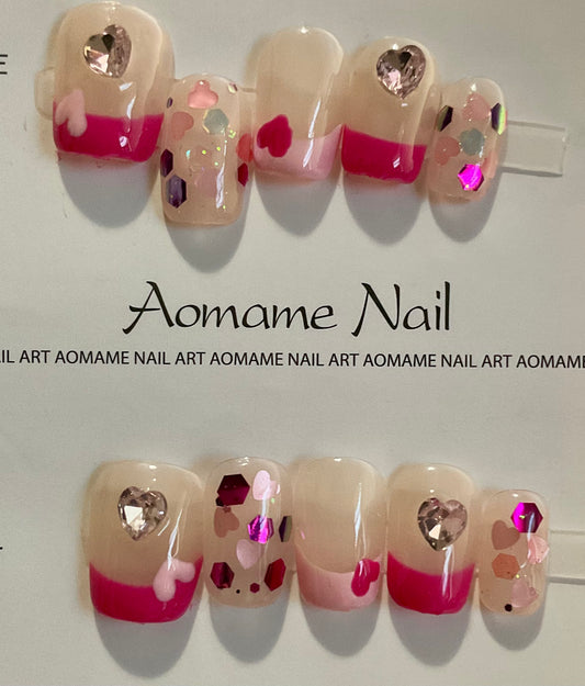 Pink Heart Press On Nails