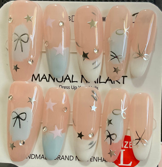 Pastel Starry Bow Press On Nails