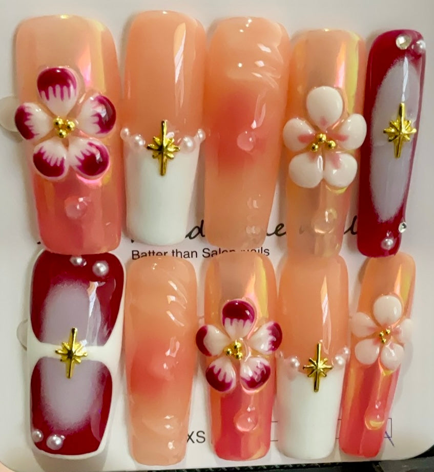 Elegant Pearl & Flower Press On Nails