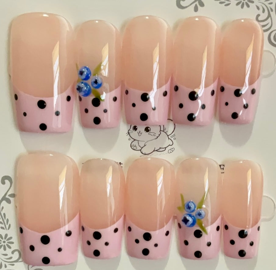 Pink Polka Dot Press On Nails