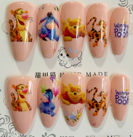 Pink Winnie & Pooh Press On Nails