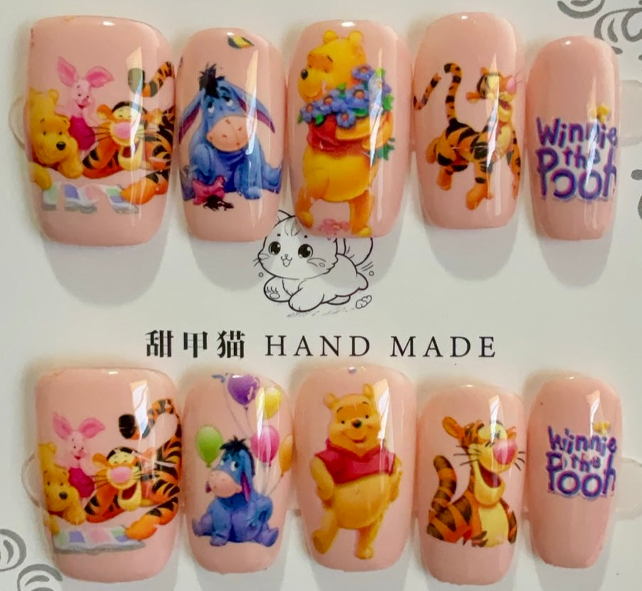 Pink Winnie & Pooh Press On Nails