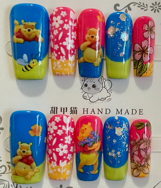 Winnie The Pooh Floral Press On Nails