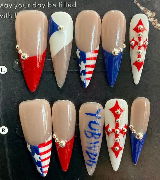 Patriotic Star Press On Nails