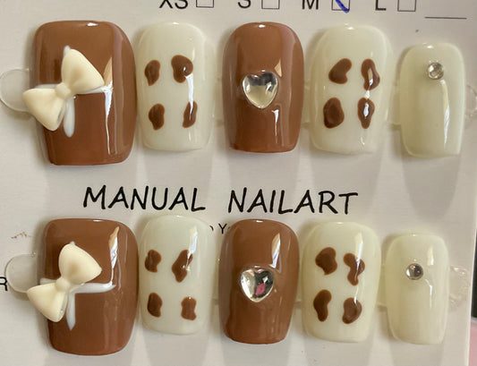 Brown & Cream Cow Print Press On Nails