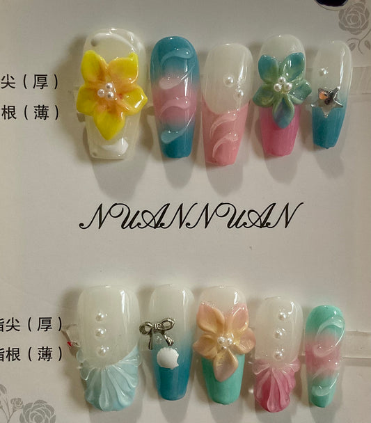 Gradient Spring Flower Press On Nails