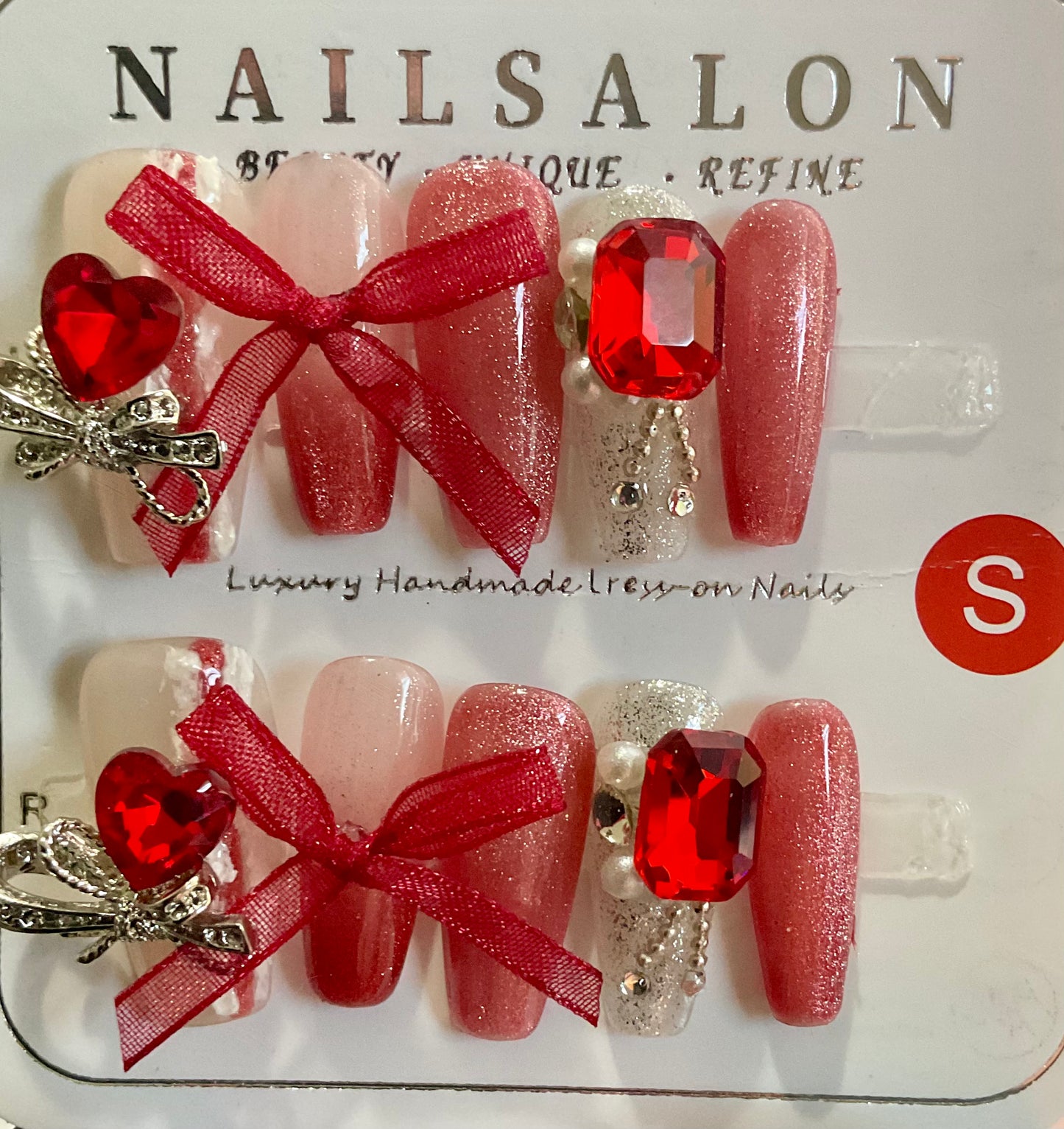 Glam Ruby Bow Press On Nails