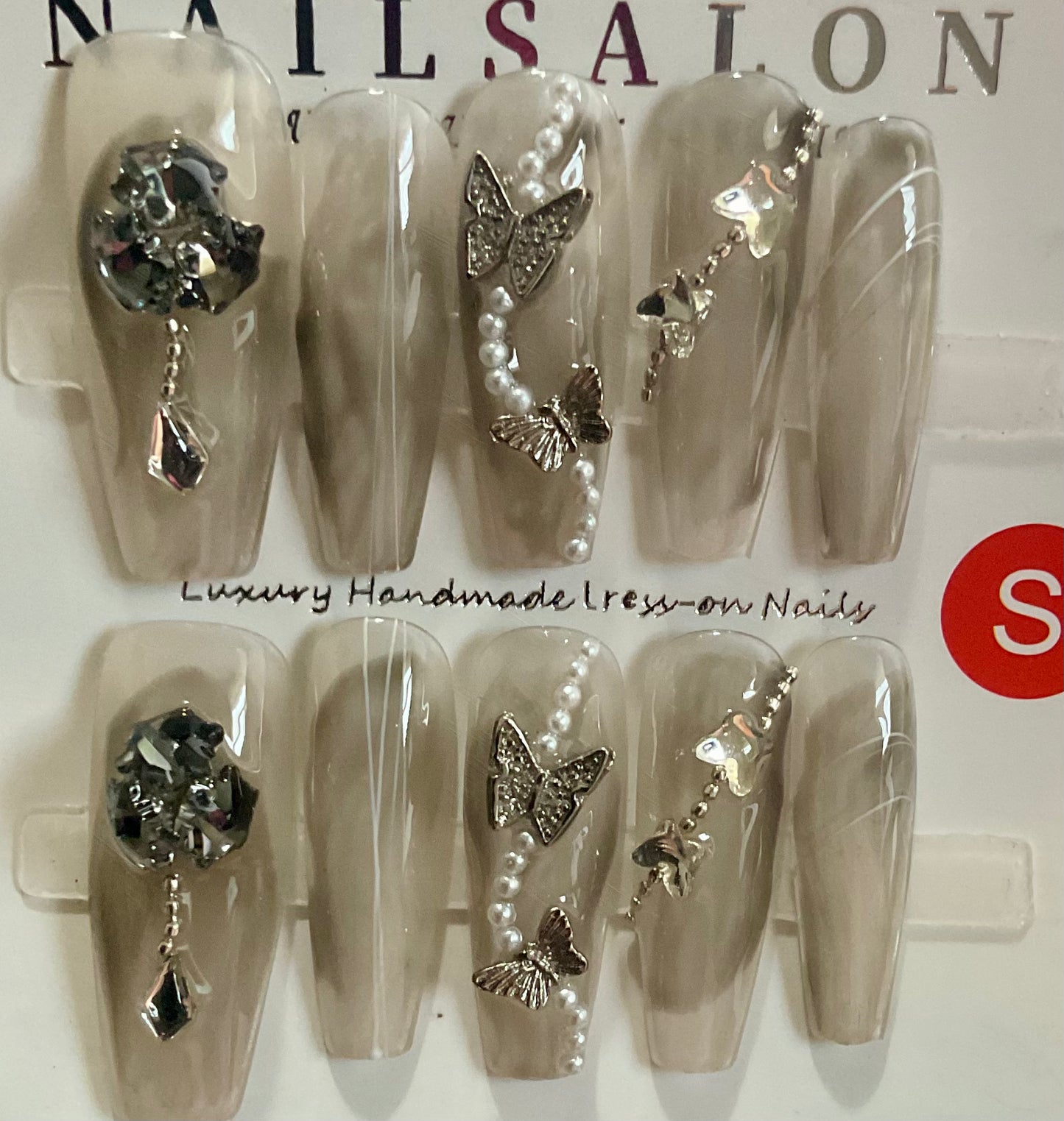 Glam Gray Press On Nails