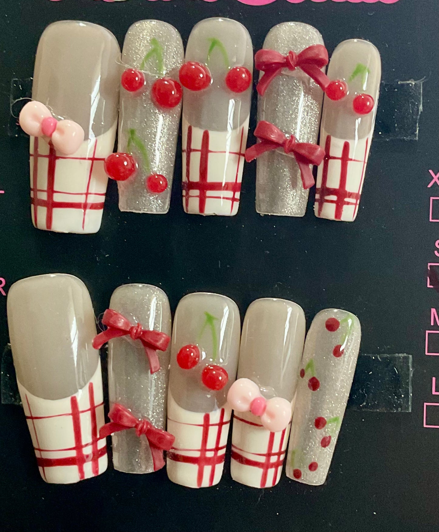 Cherry Plaid Press On Nails