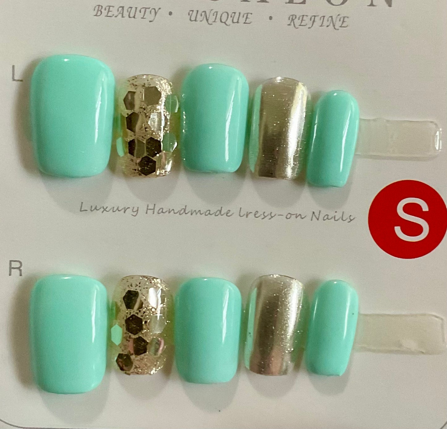 Sliver &  Blue Press On Nails