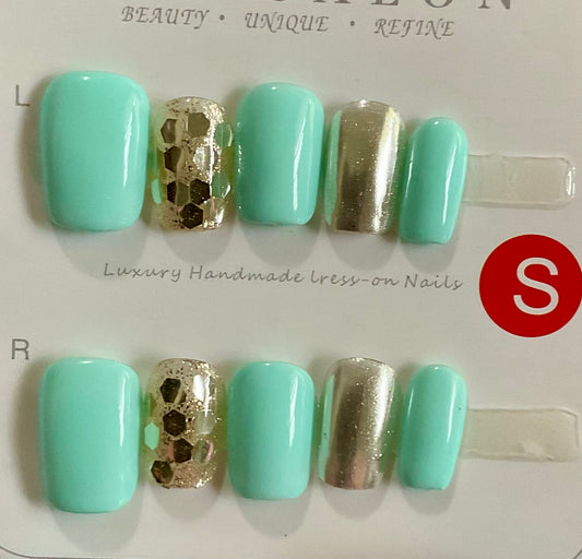 Sliver &  Blue Press On Nails
