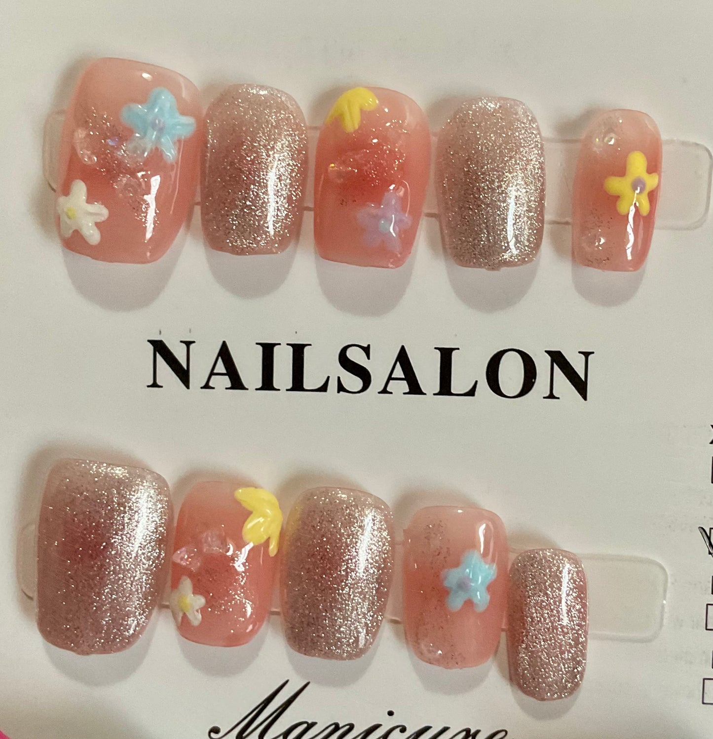 Glitter Blossom Press On Nails