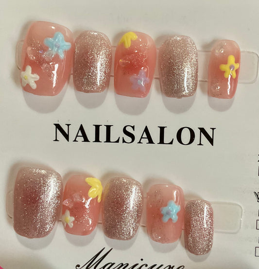Glitter Blossom Press On Nails