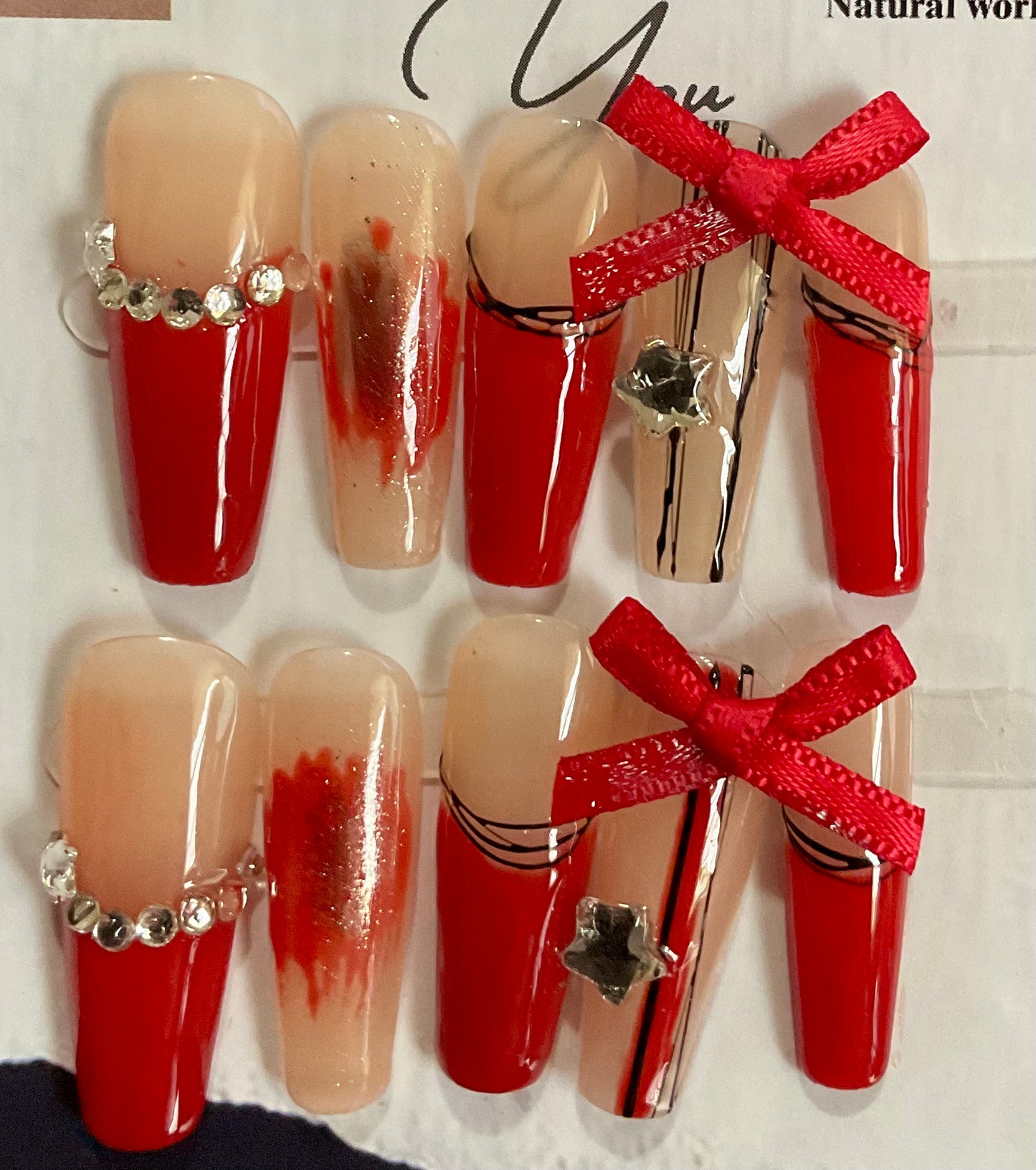 Festive Red Bow Press On Nails