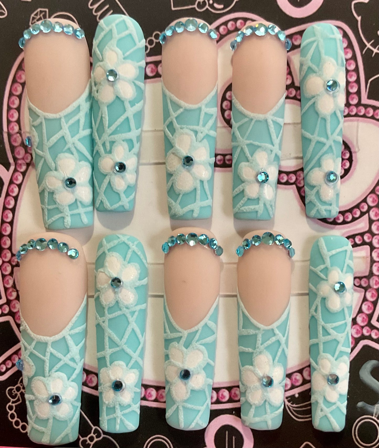 Crystal Garden Blue Press On Nails