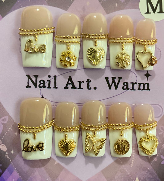 Golden Charm Press On Nails