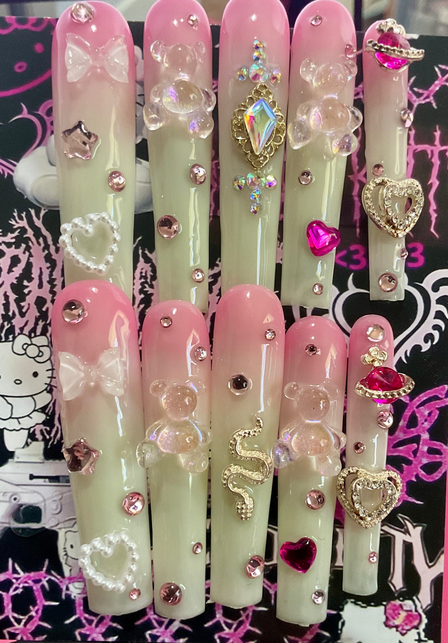 Pink Princess Glam Press On Nails